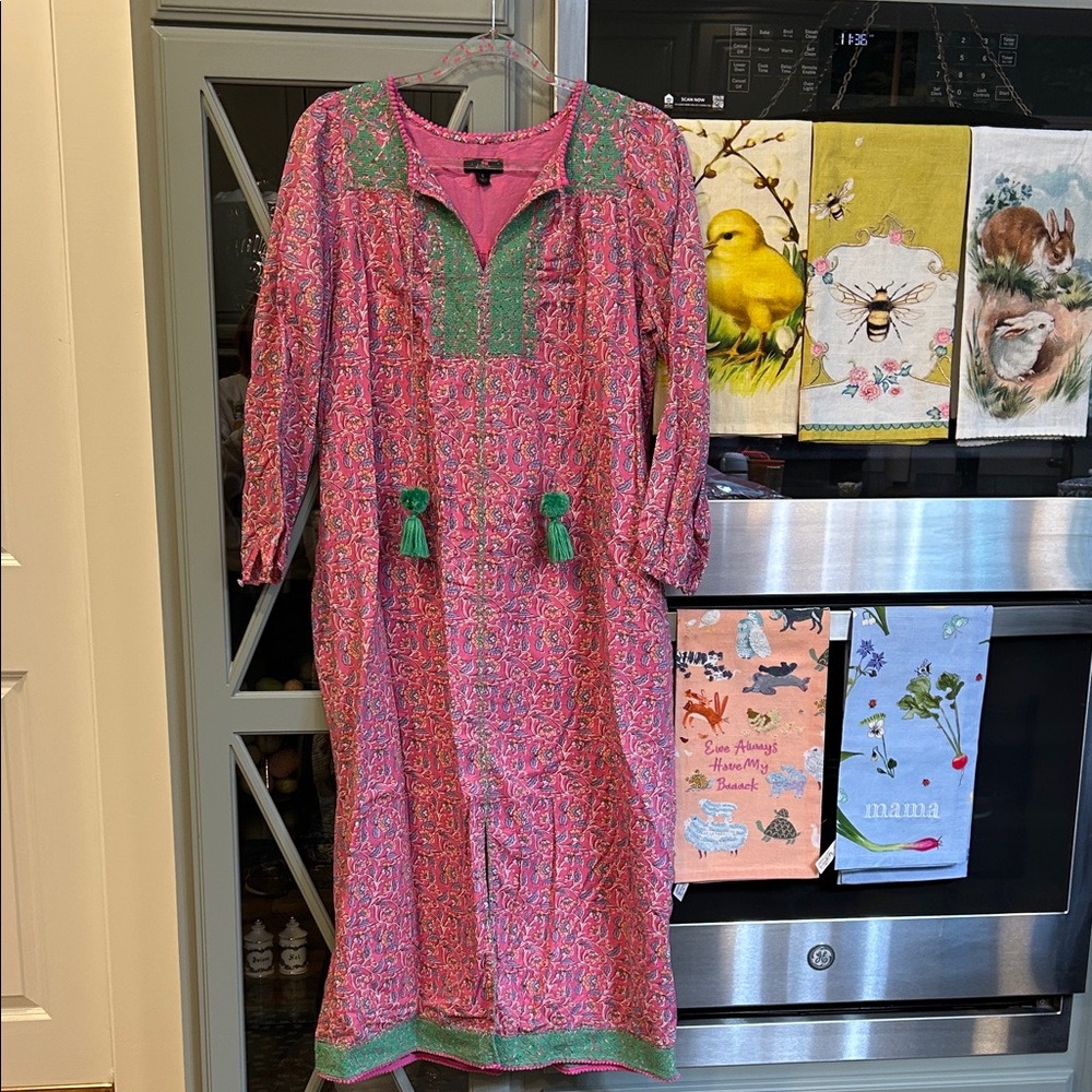 J. Crew vintage Pink and Green Patterned Maxi Dress Preppy Y2K Retro Small